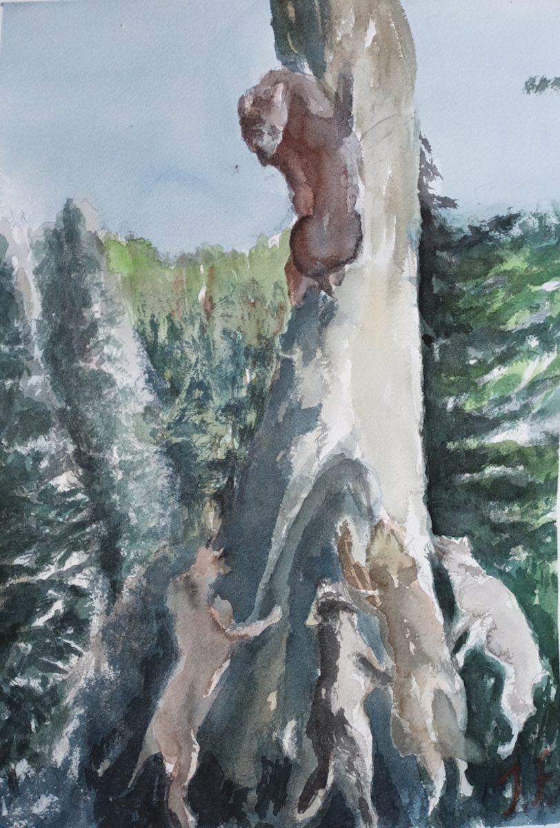 Bärenjagd Aquarell