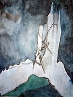 Blatt 17.6 aus dem "Blauen Skizzenbuch", Artefaktinterpretation in Aquarell, 48cm x 36 cm 200g/m², Zülpich 2025